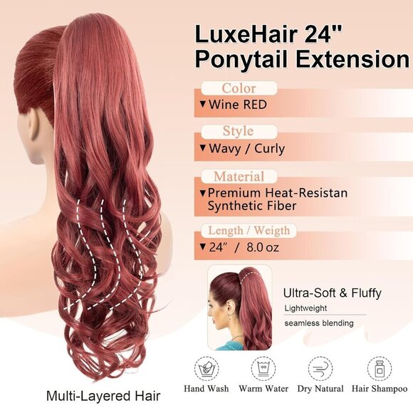 Ponytails Hair Extension 24" Curly Wavy Claw Clip In Long Fake Hair for Women - Picture 2 of 6